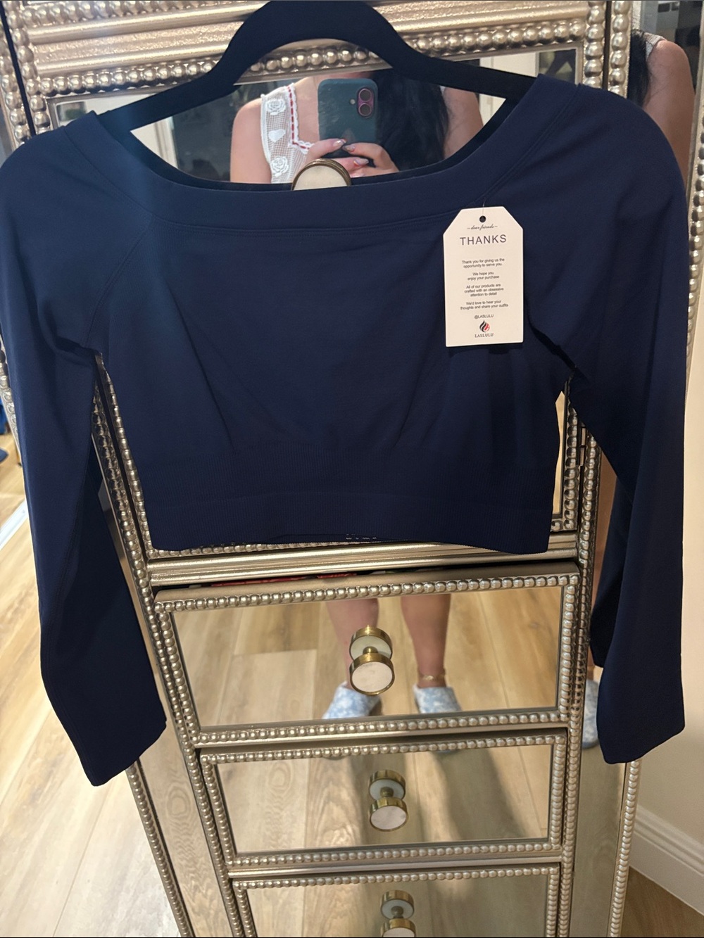 l Navy Long Sleeve Crop Top